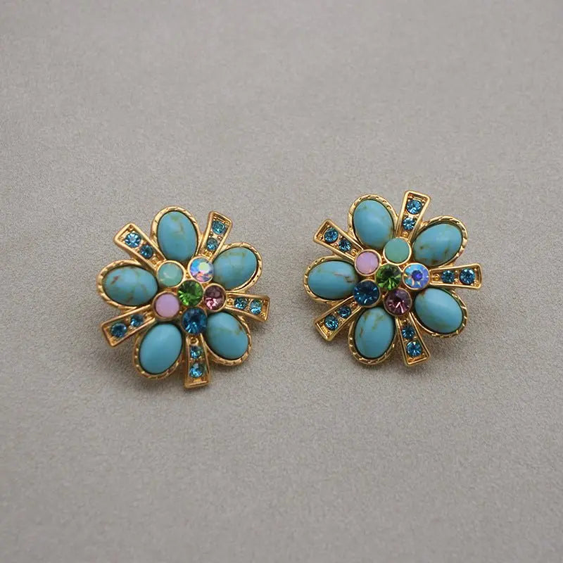 Turquoise Earrings: Flower Style-Jewearrings