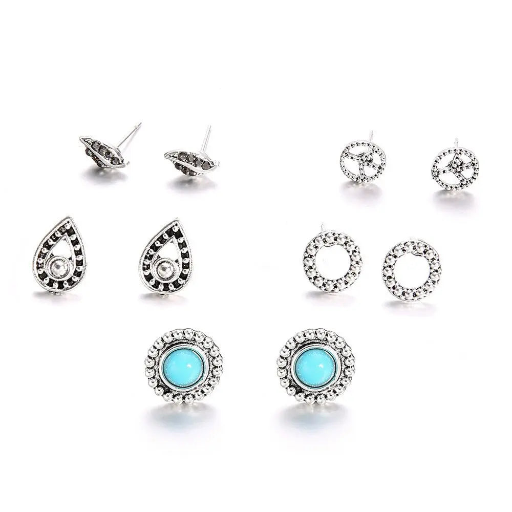 Turquoise Earrings Geometric Circle Studs-Jewearrings