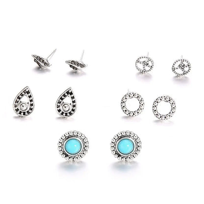 Turquoise Earrings Geometric Circle Studs-Jewearrings