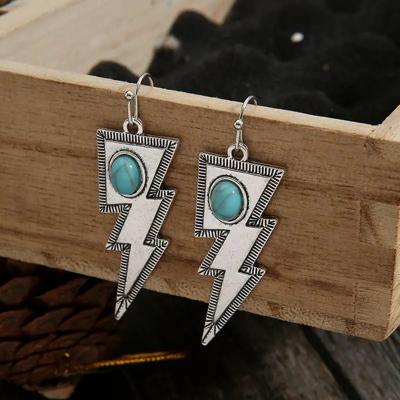 Turquoise Earrings Geometric Lightning-Jewearrings