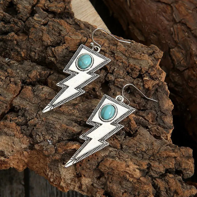 Turquoise Earrings Geometric Lightning-Jewearrings