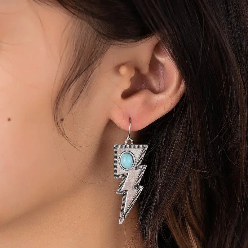 Turquoise Earrings Geometric Lightning-Jewearrings