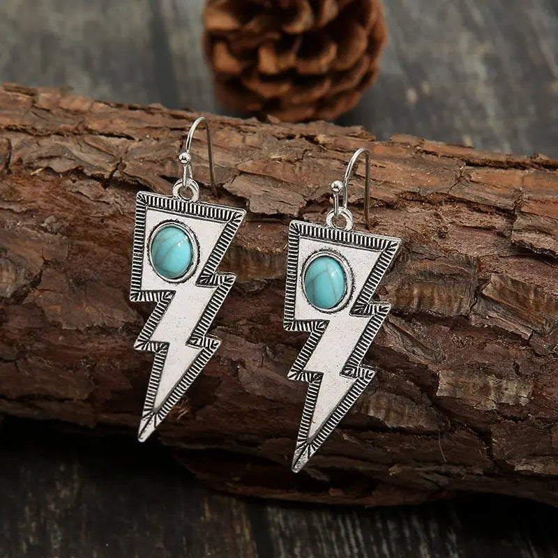 Turquoise Earrings Geometric Lightning-Jewearrings