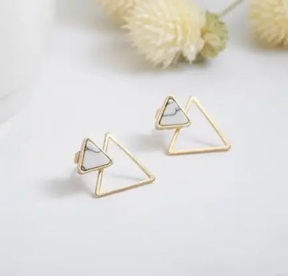 Turquoise Earrings: Geometric Marble Design-Jewearrings