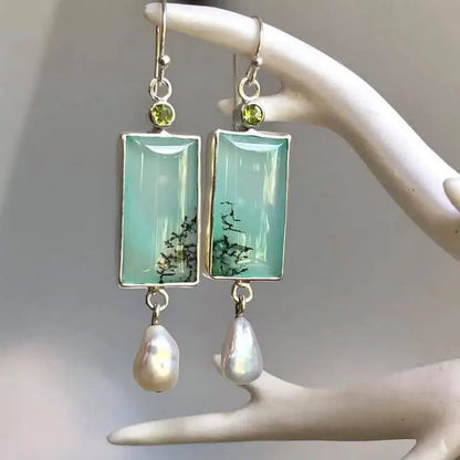 Turquoise Earrings Geometric Moonstone Drop-Jewearrings