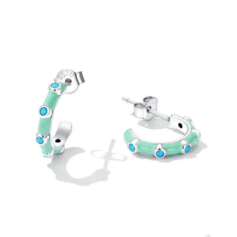 Turquoise Earrings - Half Hoop Stud-Jewearrings