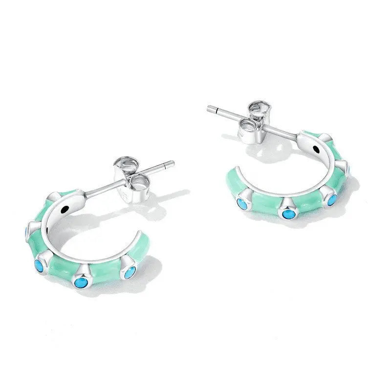 Turquoise Earrings - Half Hoop Stud-Jewearrings