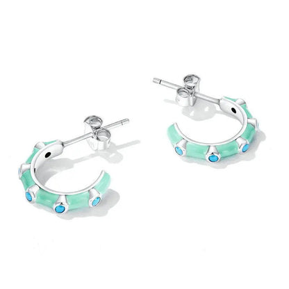 Turquoise Earrings - Half Hoop Stud-Jewearrings