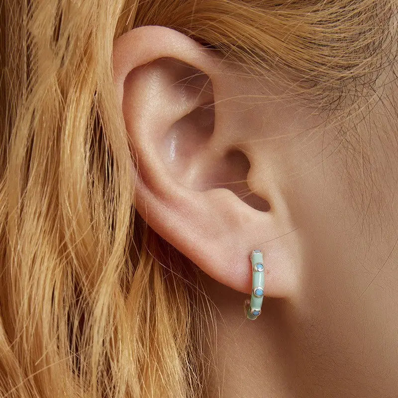 Turquoise Earrings - Half Hoop Stud-Jewearrings