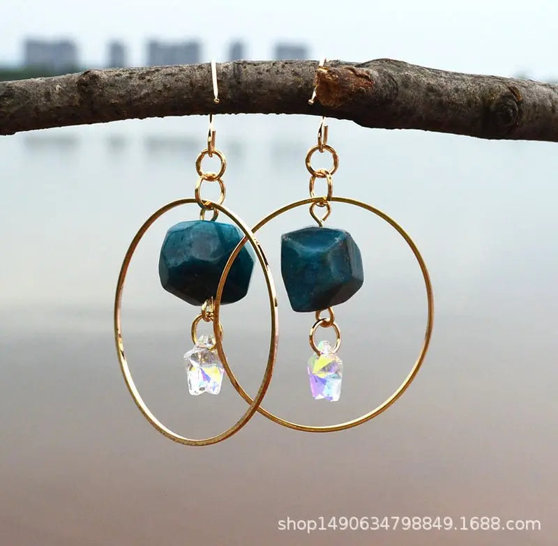 Turquoise Earrings Hexagonal Pillar Earrings-Jewearrings