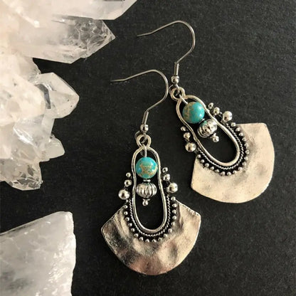 Turquoise Earrings Hollow Sector Earrings-Jewearrings