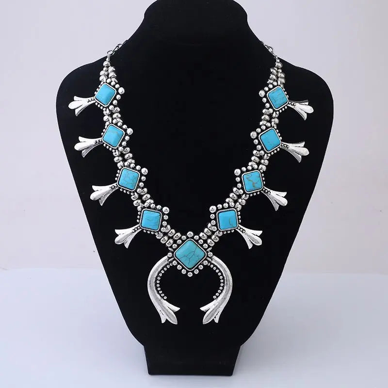 Turquoise Earrings Horn Alloy Set-Jewearrings