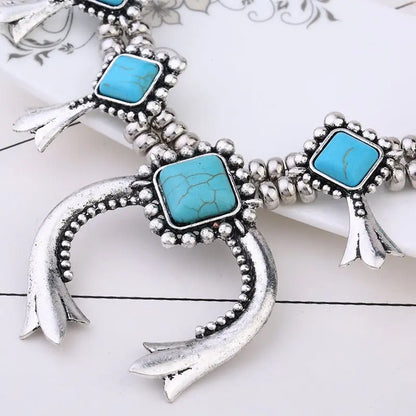 Turquoise Earrings Horn Alloy Set-Jewearrings