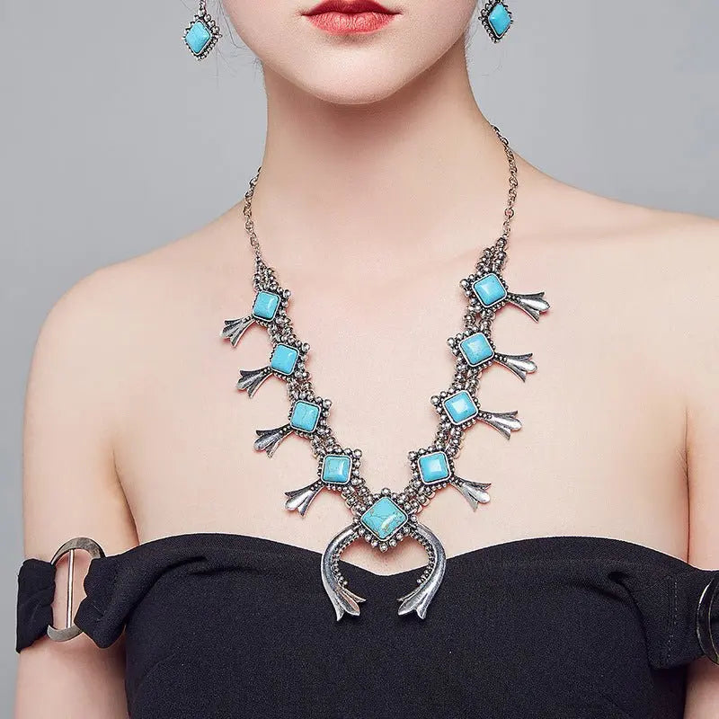 Turquoise Earrings Horn Alloy Set-Jewearrings