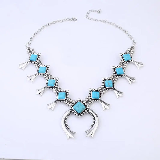 Turquoise Earrings Horn Alloy Set-Jewearrings