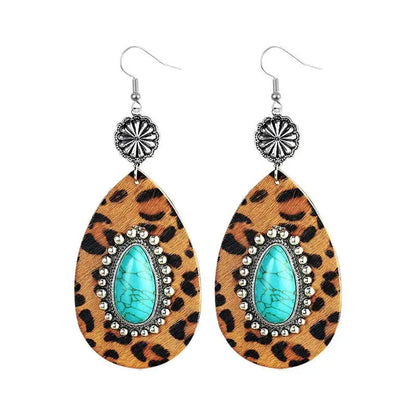 Turquoise Earrings Leather Earrings-Jewearrings