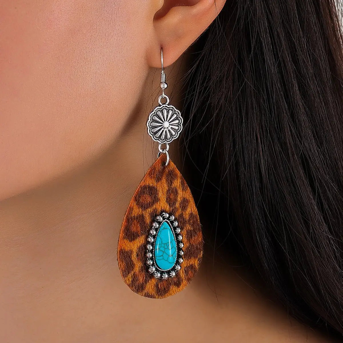 Turquoise Earrings Leather Earrings-Jewearrings