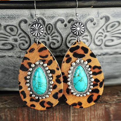 Turquoise Earrings Leather Earrings-Jewearrings