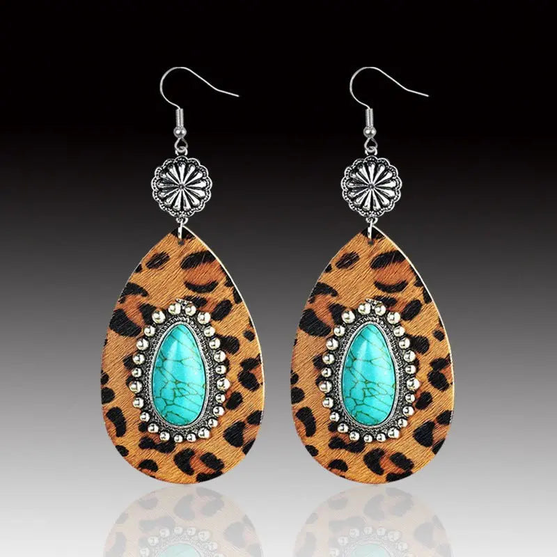 Turquoise Earrings Leather Earrings-Jewearrings