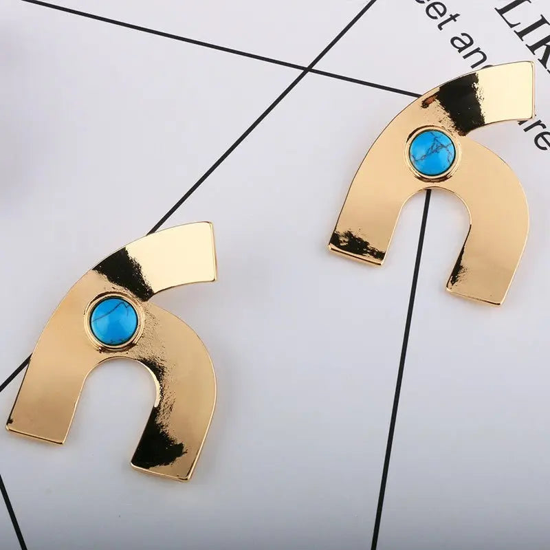 Turquoise Earrings Letter Stud-Jewearrings