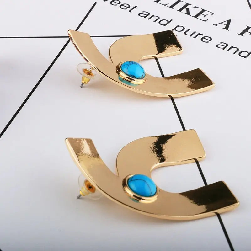 Turquoise Earrings Letter Stud-Jewearrings