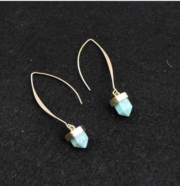 Turquoise Earrings: Long Hook Style-Jewearrings