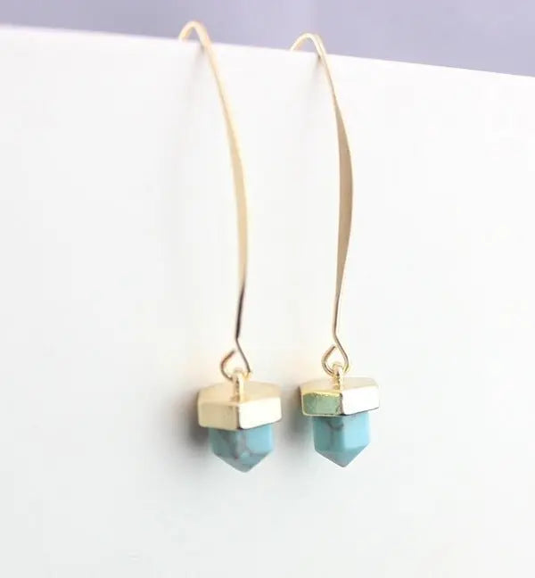 Turquoise Earrings: Long Hook Style-Jewearrings