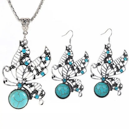 Turquoise Earrings Necklace Retro-Jewearrings