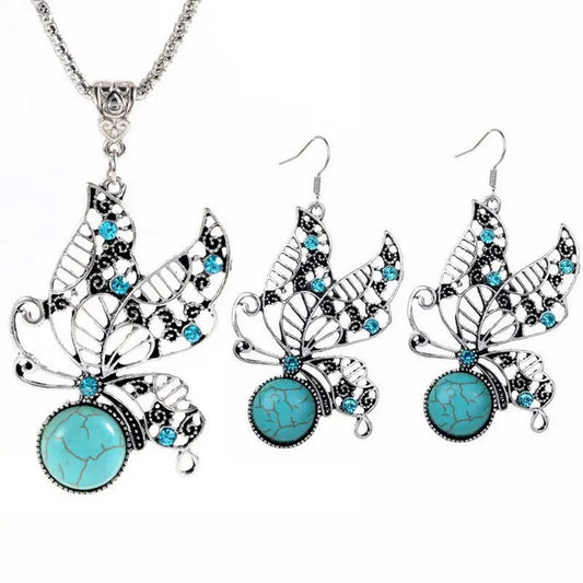 Turquoise Earrings Necklace Retro-Jewearrings