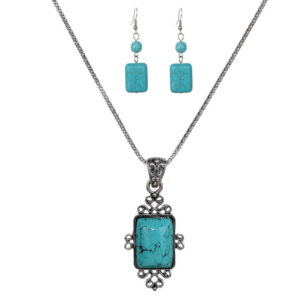 Turquoise Earrings & Necklace Set-Jewearrings