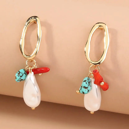 Turquoise Earrings Oval Cut-Out Coral Earrings-Jewearrings