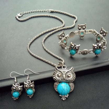 Turquoise Earrings Owl Jewelry Set-Jewearrings