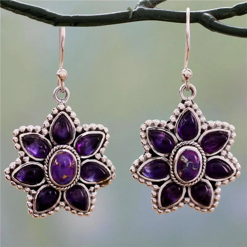 Turquoise Earrings Purple Round Drop-Jewearrings