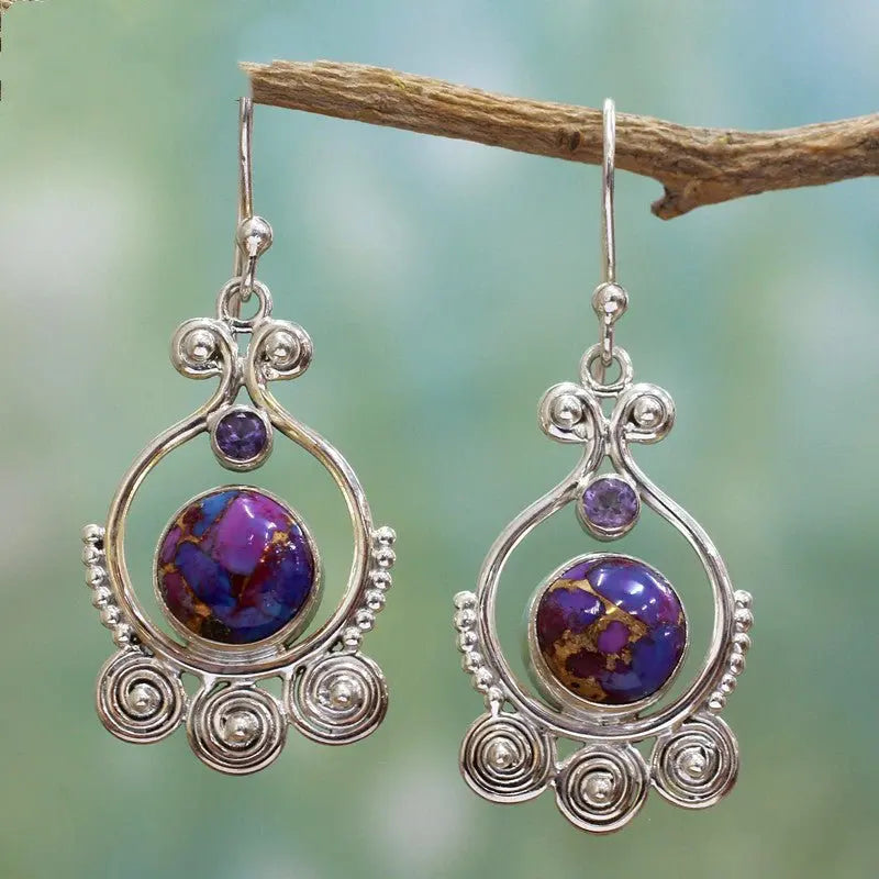 Turquoise Earrings Purple Round Drop-Jewearrings