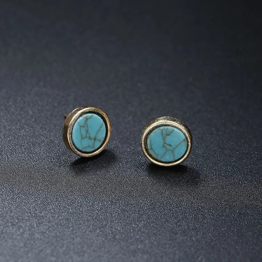 Turquoise Earrings Retro Alloy Round Earrings-Jewearrings