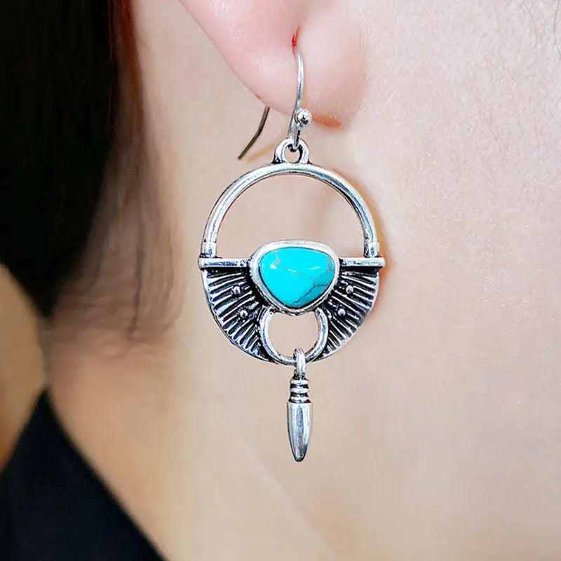 Turquoise Earrings Retro Long Female-Jewearrings