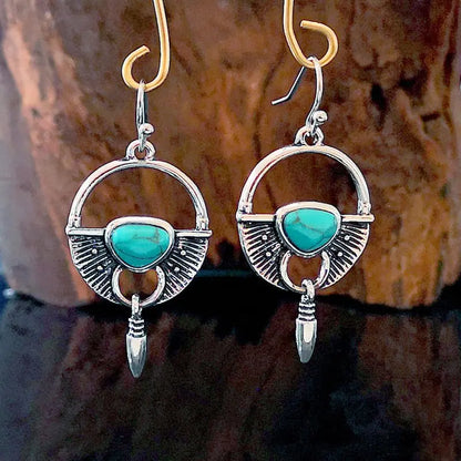 Turquoise Earrings Retro Long Female-Jewearrings