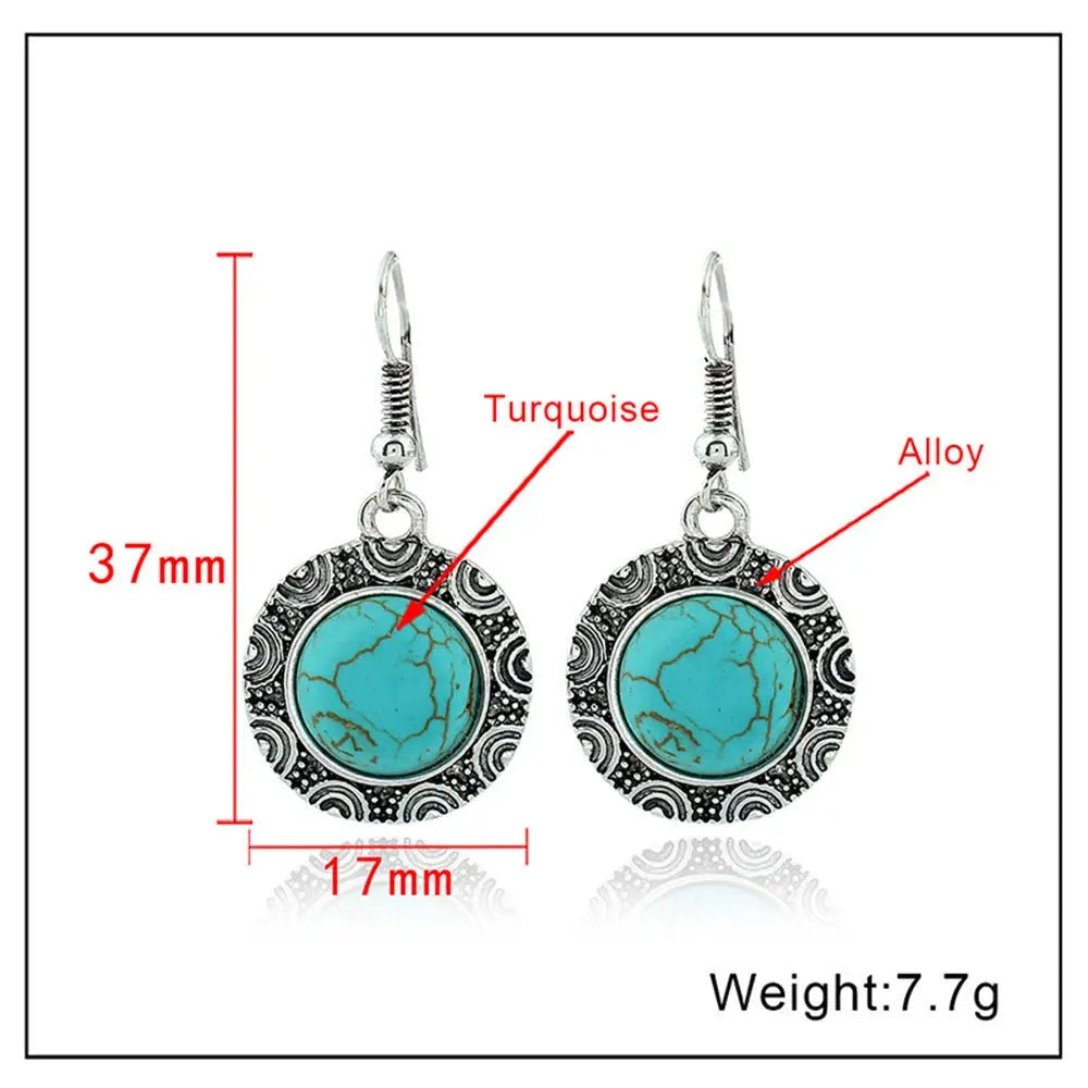 Turquoise Earrings Retro Round-Jewearrings