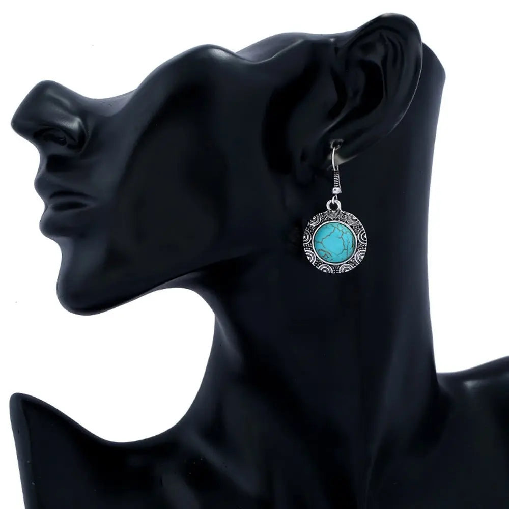 Turquoise Earrings Retro Round-Jewearrings