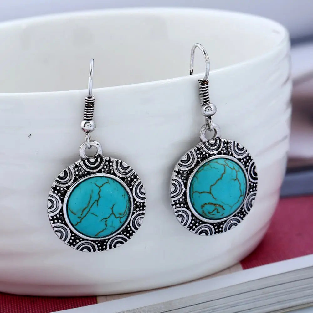 Turquoise Earrings Retro Round-Jewearrings