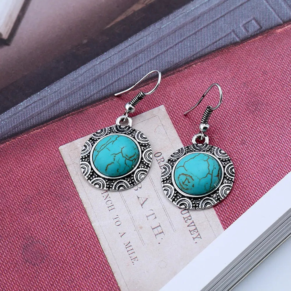 Turquoise Earrings Retro Round-Jewearrings