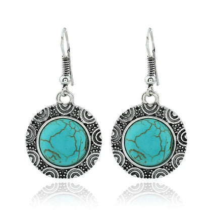 Turquoise Earrings Retro Round-Jewearrings