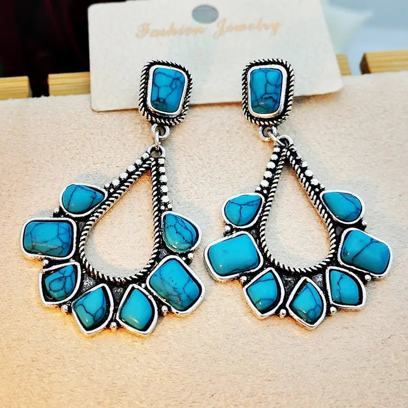 Turquoise Earrings Ruili Silver Plated-Jewearrings