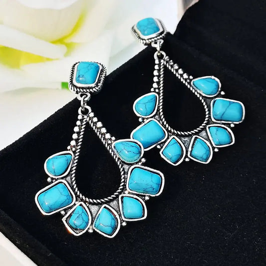 Turquoise Earrings Ruili Silver Plated-Jewearrings