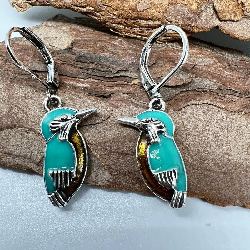 Turquoise Earrings Silver Bird Earrings-Jewearrings