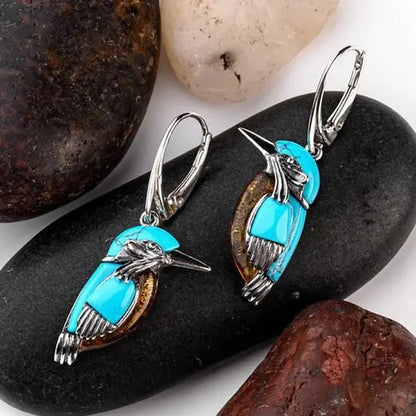 Turquoise Earrings Silver Bird Earrings-Jewearrings