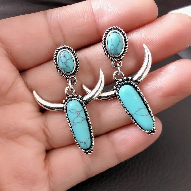 Turquoise Earrings Silver Plated Horn Earrings-Jewearrings