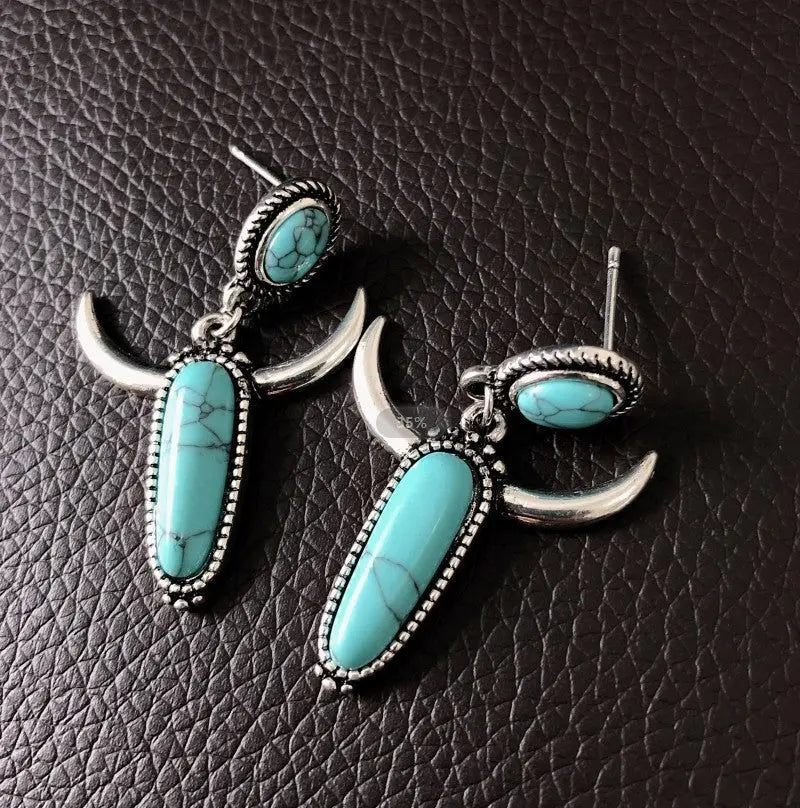 Turquoise Earrings Silver Plated Horn Earrings-Jewearrings