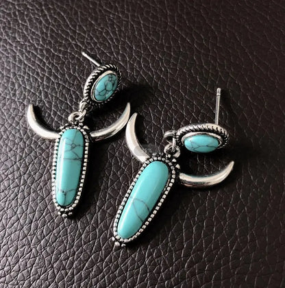 Turquoise Earrings Silver Plated Horn Earrings-Jewearrings