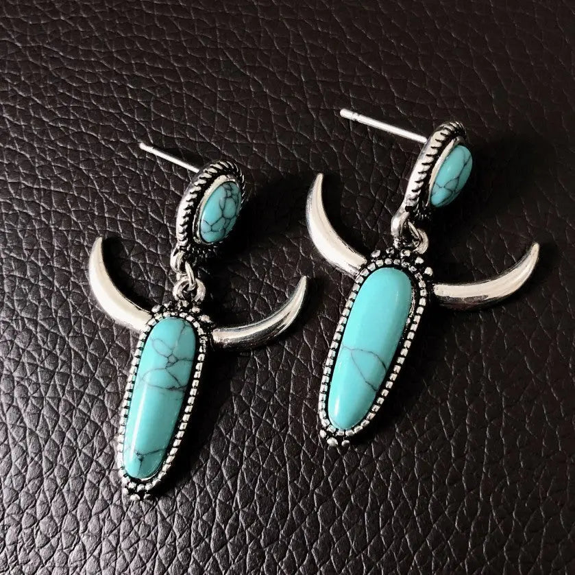 Turquoise Earrings Silver Plated Horn Earrings-Jewearrings